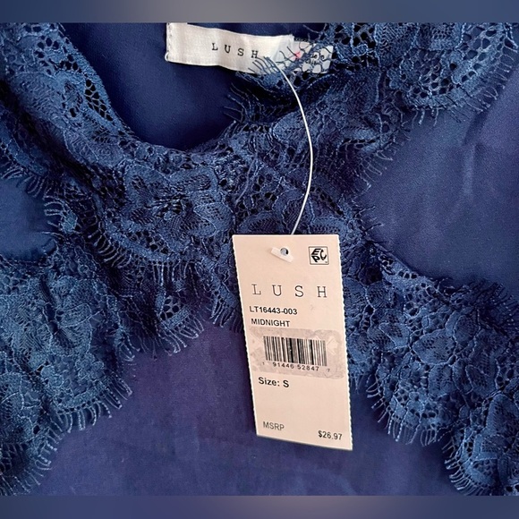 Lush Midnight Blue Lace Trim Cami Top Size Small Adjustable Coquette Girl Boho - Picture 6 of 13